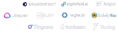 list of icons for the companies: dragonfruit, eightfold.ai, ikigai, jasper.ai, liv, regie.ai, safelyYou, tingono, tonkean and Turing